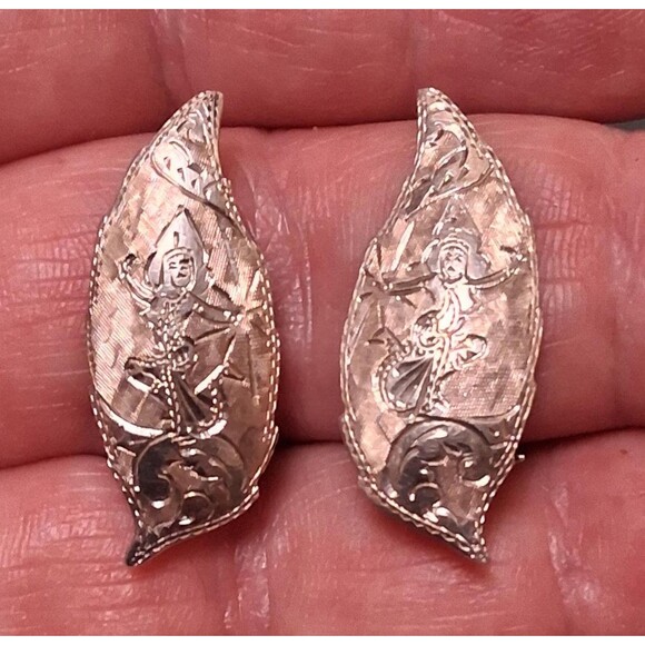 Vintage Siam Sterling Brooch Earrings Leaf Set - Picture 3 of 5